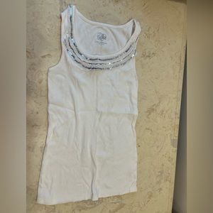 Justice white ribbed tank top with silver neck detail
